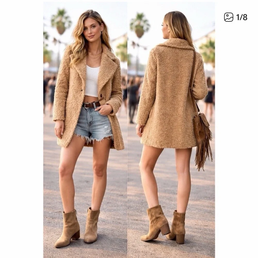 Moon River Anthropologie Camel Teddy Coat